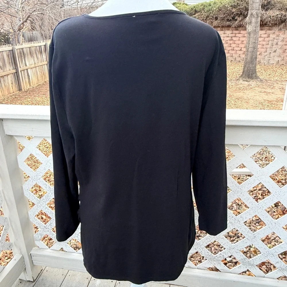 Sundance Women XL Black Cotton Crossover V Neck Black Top Stretchy Mob Wife Goth - Picture 5 of 6